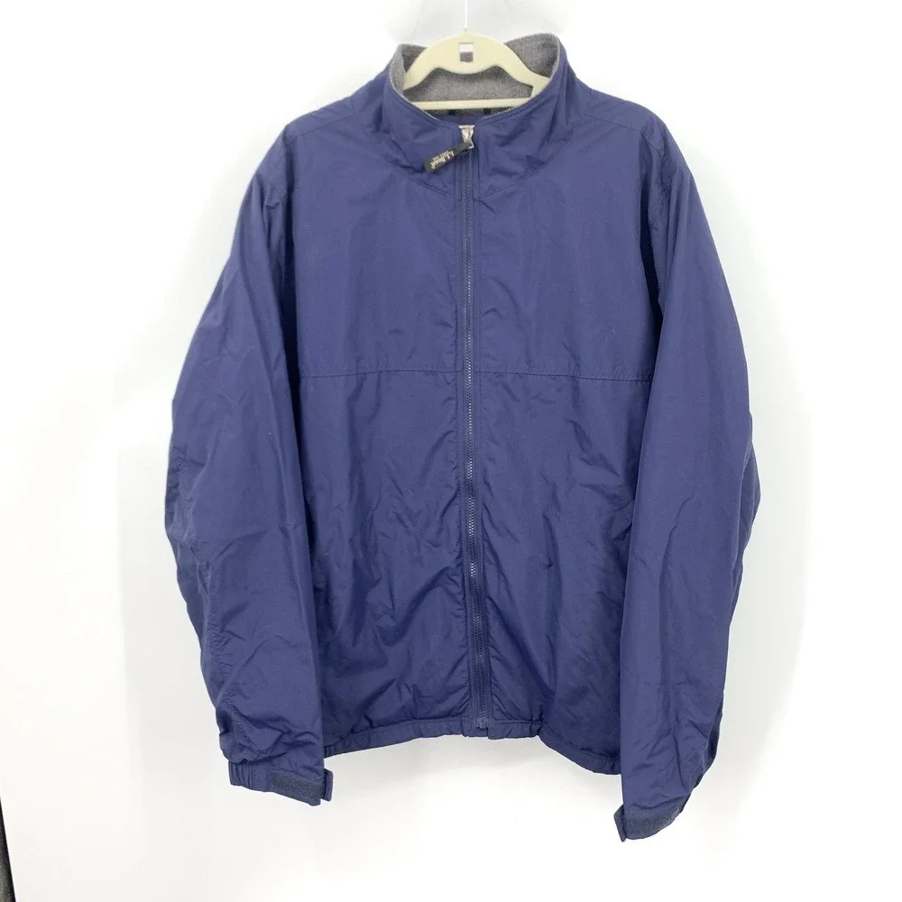 LL‎ Bean Men Size XXL Jacket Blue Nylon Fleece Lined Coat Zip Front